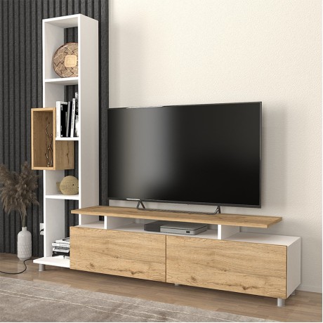 Σύνθεση τηλεόρασης Tulip Megapap χρώμα λευκό - sepet oak 160x29,5x160εκ.