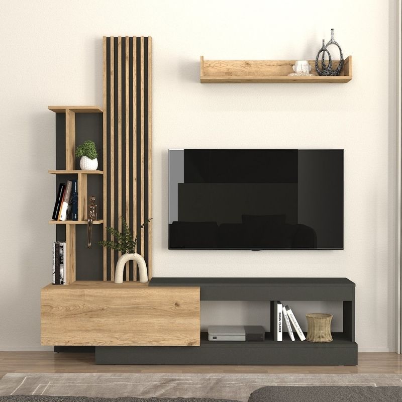 Vermont Megapap melamine tv unit in anthracite - sepet oak color 180x40x193.8cm.