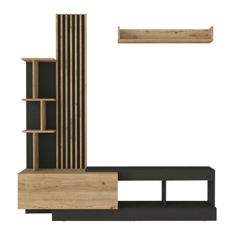 Vermont Megapap melamine tv unit in anthracite - sepet oak color 180x40x193.8cm.