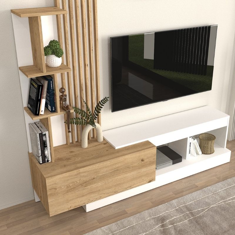 Vermont Megapap melamine tv unit in white - sepet oak color 180x40x193.8cm.