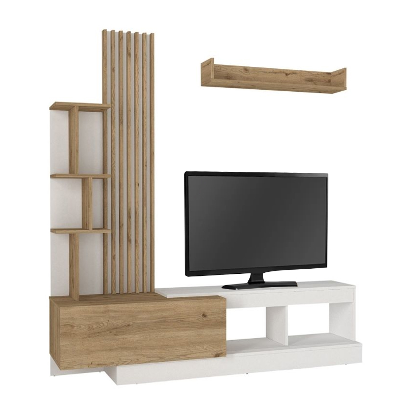 Vermont Megapap melamine tv unit in white - sepet oak color 180x40x193.8cm.
