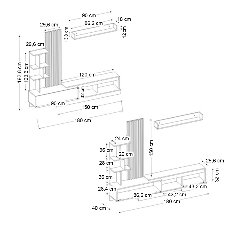 Vermont Megapap melamine tv unit in white - sepet oak color 180x40x193.8cm.