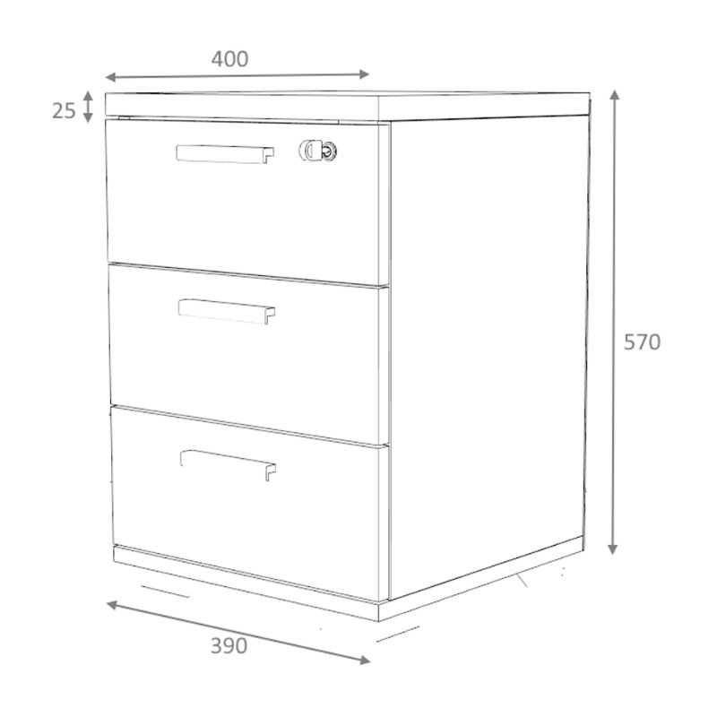 Venturo Megapap melamine office chest of drawers in anthracite - oak color 39x40x57cm.