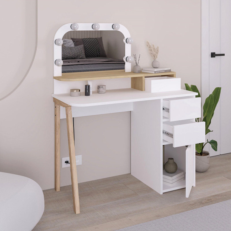 Avien Megapap melamine dressing table in white - oak color 105x51.1x131cm.