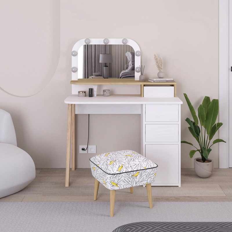 Avien Megapap melamine dressing table in white - oak color 105x51.1x131cm.