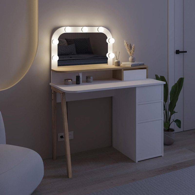 Avien Megapap melamine dressing table in white - oak color 105x51.1x131cm.