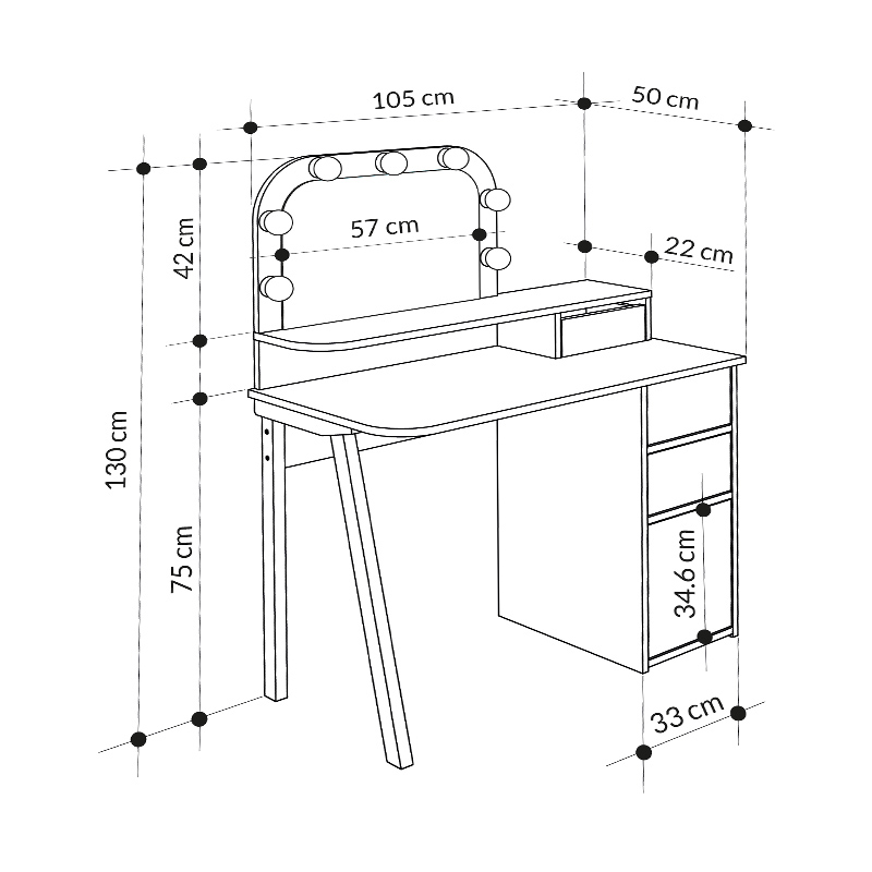 Avien Megapap melamine dressing table in white - oak color 105x51.1x131cm.