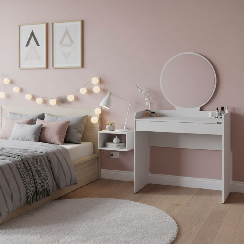 Curve Megapap melamine dressing table in white color 90x47x142cm.