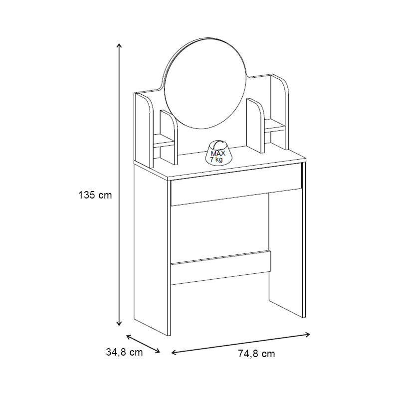 Idis Megapap melamine dressing table in white color 74.8x34.8x135cm.