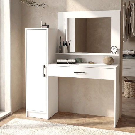 Kaunos Megapap melamine dressing table in white color 123.8x40x148.2cm.