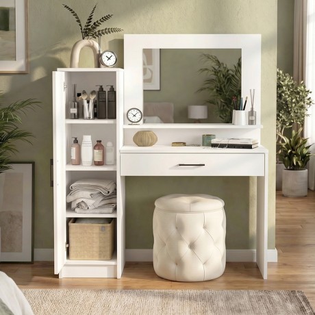 Kaunos Megapap melamine dressing table in white color 123.8x40x148.2cm.
