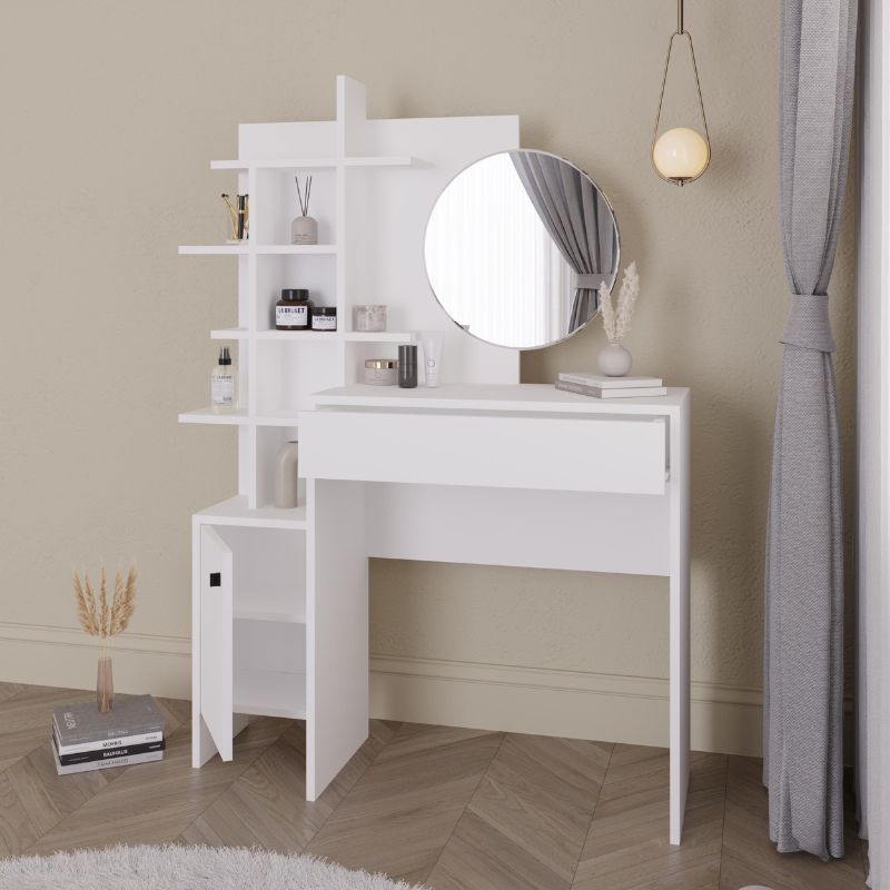 Mup Megapap melamine dressing table in white color 105x35x151cm.