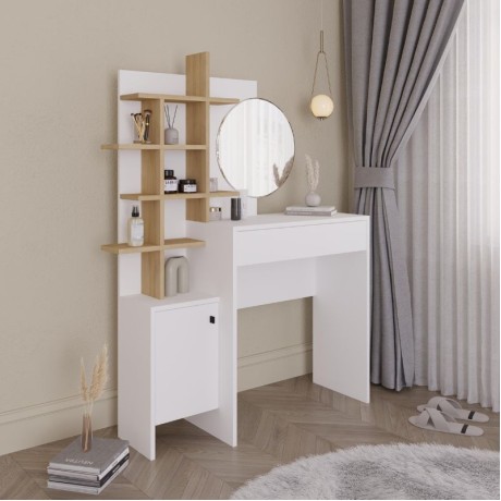 Τουαλέτα με καθρέπτη Mup Megapap χρώμα λευκό - sapphire oak 105x35x151εκ.