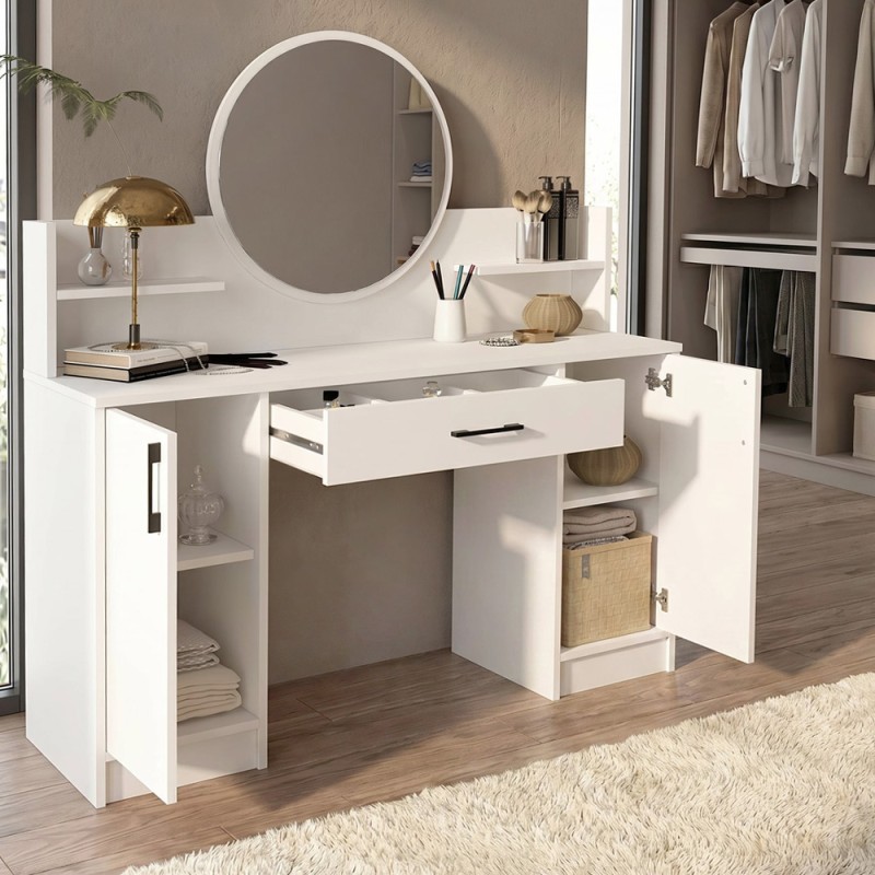 Talos Megapap melamine dressing table in white color 135x40x144.2cm.