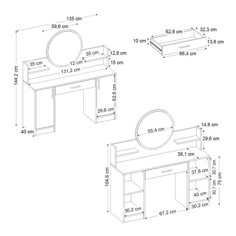 Talos Megapap melamine dressing table in white color 135x40x144.2cm.