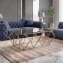 Acton coffee table with metallic frame in golden color - glass surface in black color 123x63x44cm.