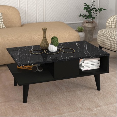 Andros Megapap melamine coffee table in black - black marble color 90x54x39,6cm.