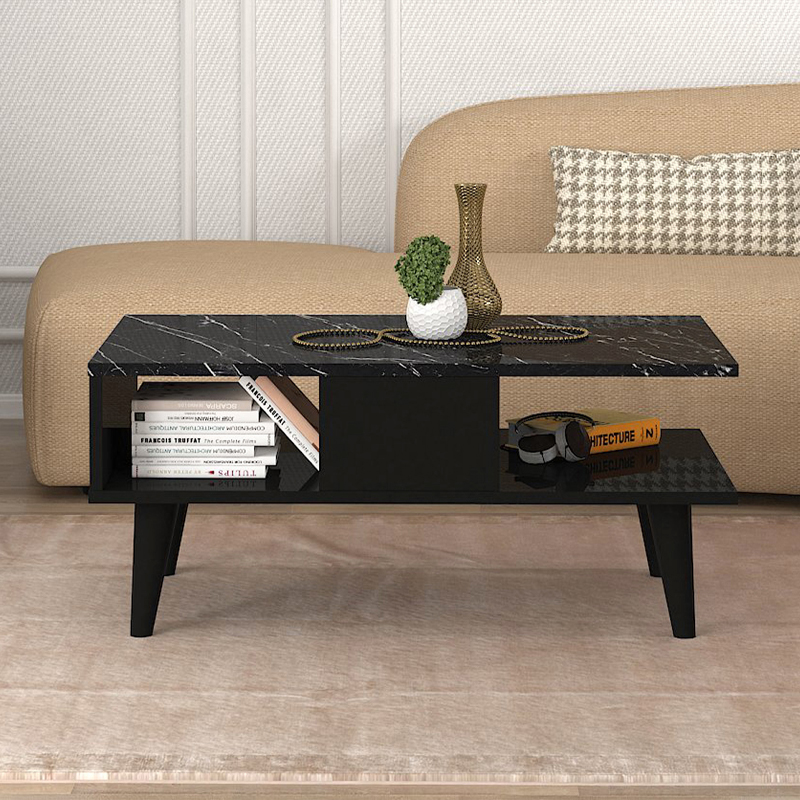 Andros Megapap melamine coffee table in black - black marble color 90x54x39,6cm.