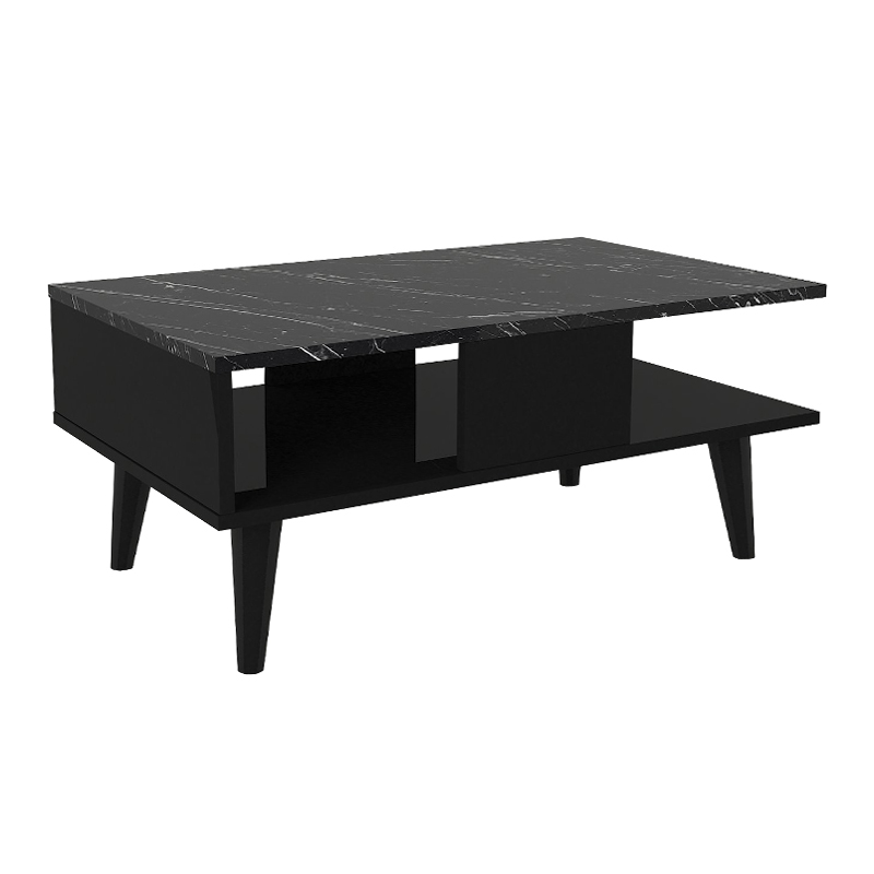 Andros Megapap melamine coffee table in black - black marble color 90x54x39,6cm.