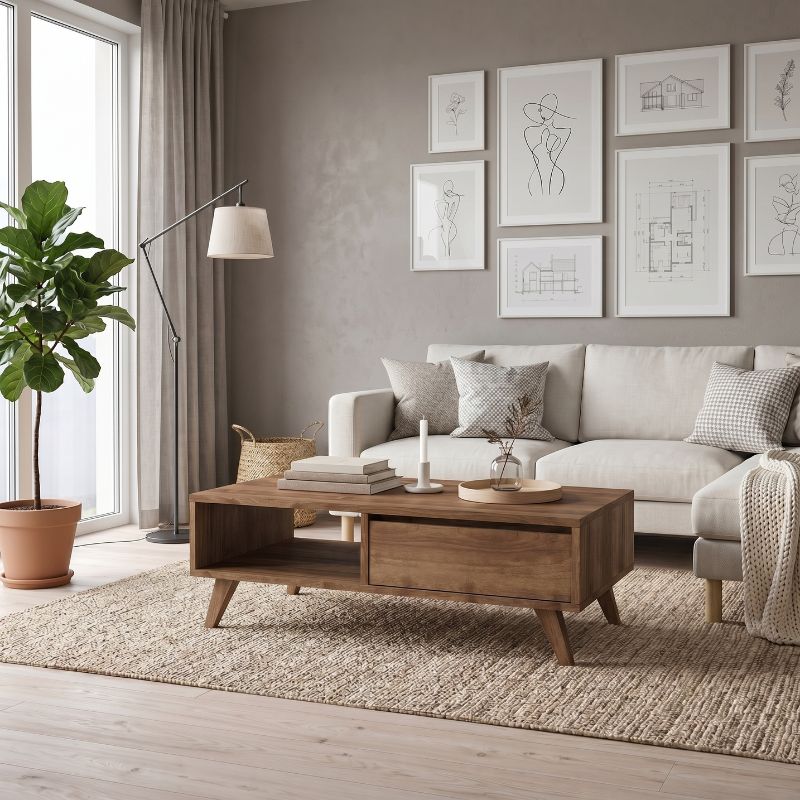 Aster Megapap melamine coffee table in walnut color 120x56x40cm.