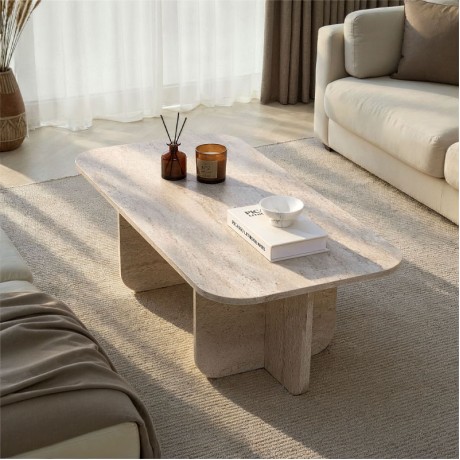 Τραπεζάκι σαλονιού Becaj Megapap χρώμα travertine 120x60x41,4εκ.