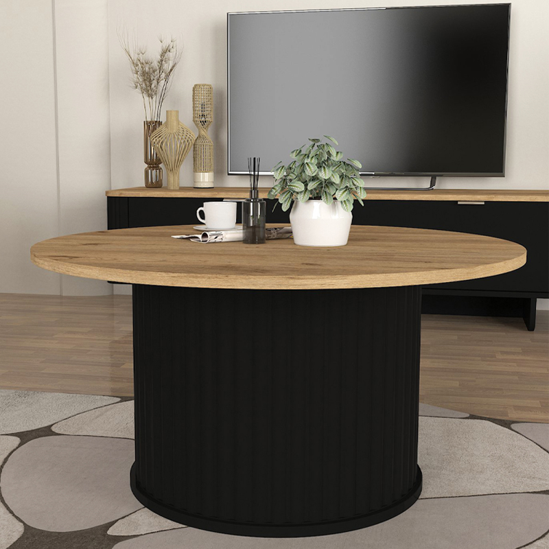 Bohema Megapap melamine coffee table in black - sepet oak Ø85x43,2cm.