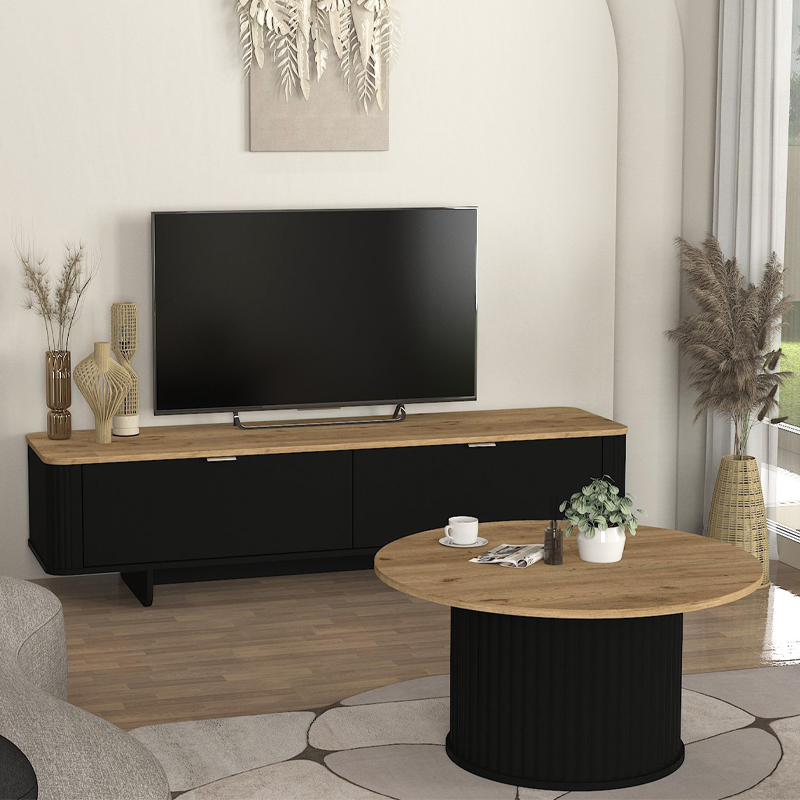 Bohema Megapap melamine coffee table in black - sepet oak Ø85x43,2cm.