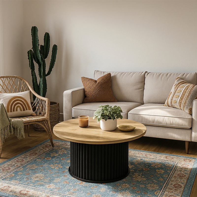 Bohema Megapap melamine coffee table in black - sepet oak Ø85x43,2cm.