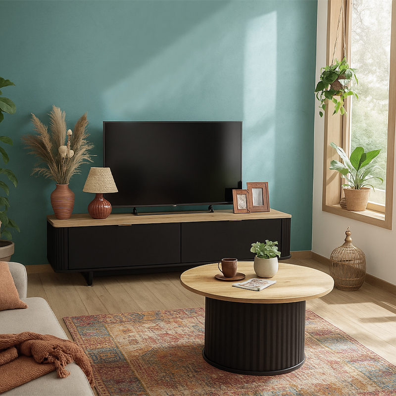 Bohema Megapap melamine coffee table in black - sepet oak Ø85x43,2cm.