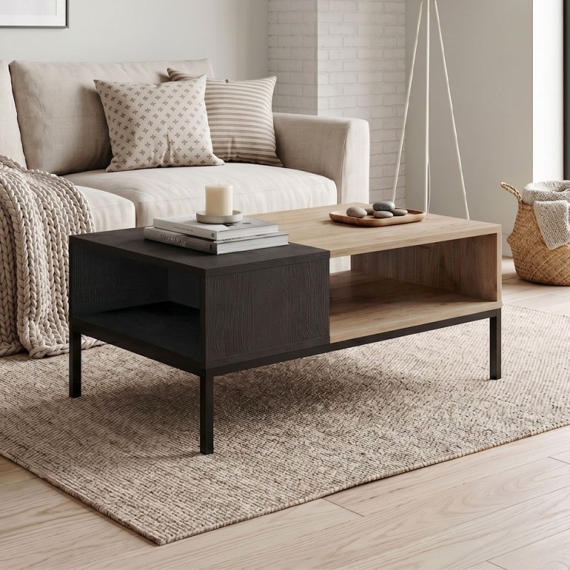 Cailin Megapap melamine coffee table in sepet oak - black wood color 90x56x40.6cm.