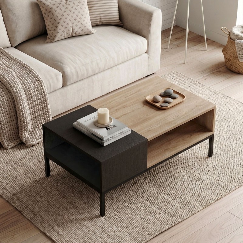 Cailin Megapap melamine coffee table in sepet oak - black wood color 90x56x40.6cm.