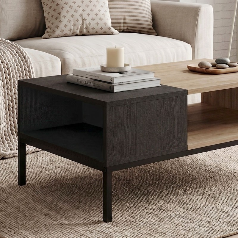 Cailin Megapap melamine coffee table in sepet oak - black wood color 90x56x40.6cm.