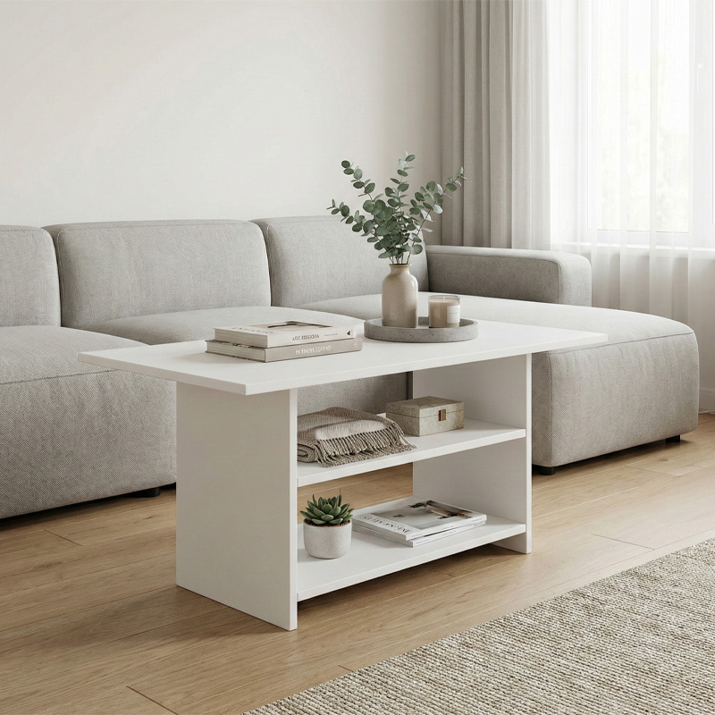 Dallas Megapap melamine coffee table in white color 90x50x60cm.