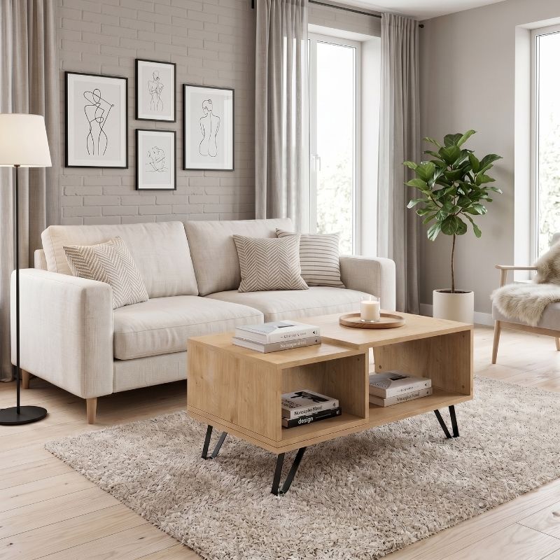 Don Megapap melamine coffee table in sonoma color 90x55x44cm.