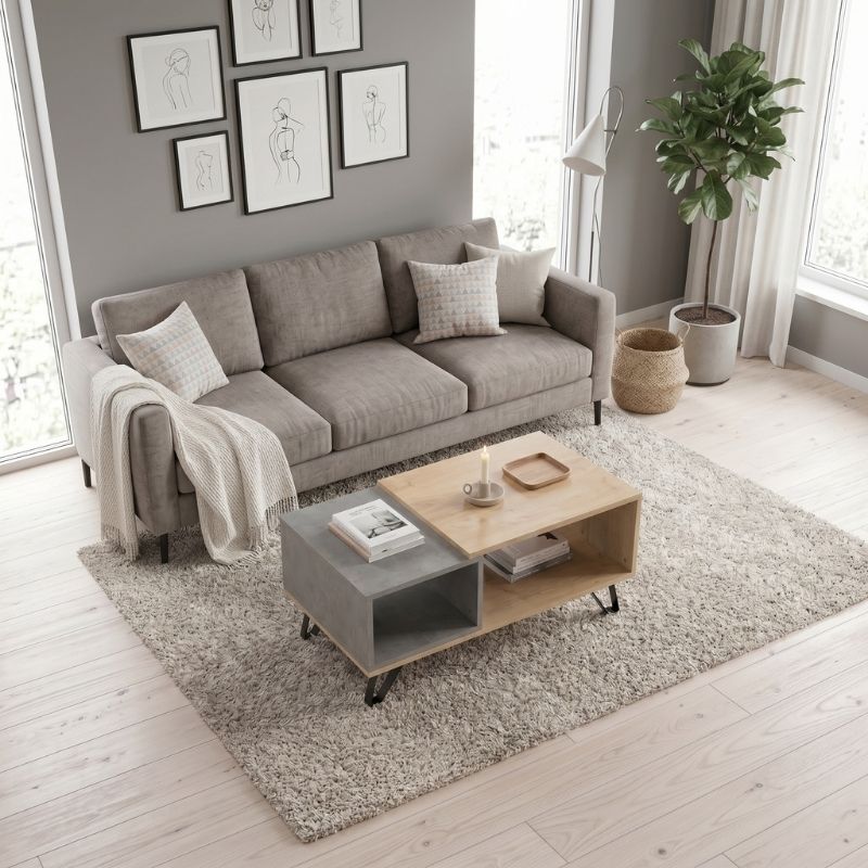 Don Megapap melamine coffee table in sonoma - anthracite color 90x55x44cm.
