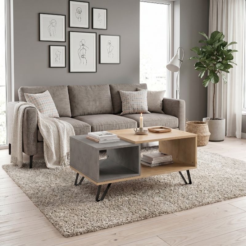 Don Megapap melamine coffee table in sonoma - anthracite color 90x55x44cm.