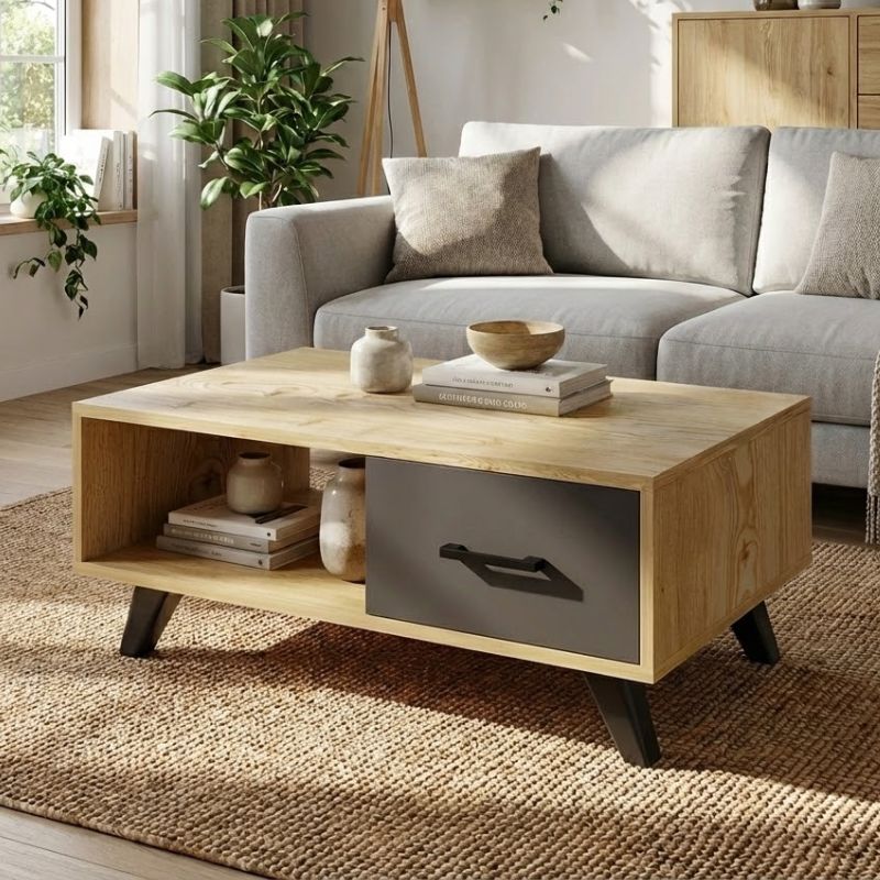 Τραπεζάκι σαλονιού Gilbert Megapap από μελαμίνη χρώμα sapphire oak - ανθρακί 90x45x35εκ.