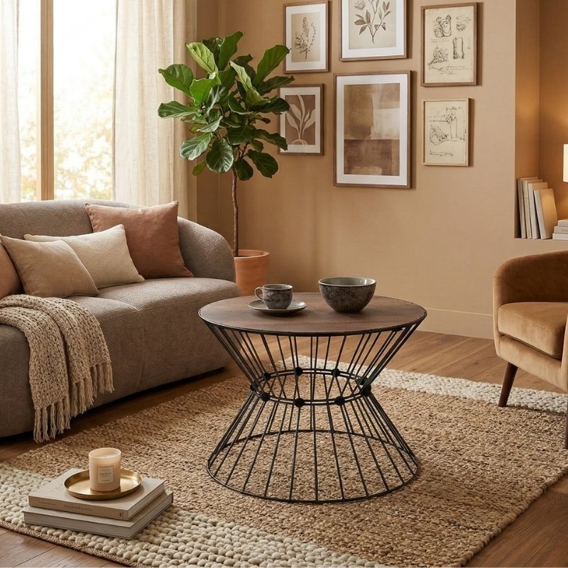 Girene Megapap metal - MDF coffee table in black - walnut Ø55x42cm.