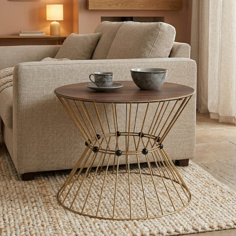 Girene Megapap metal - MDF coffee table in gold - walnut Ø55x42cm.