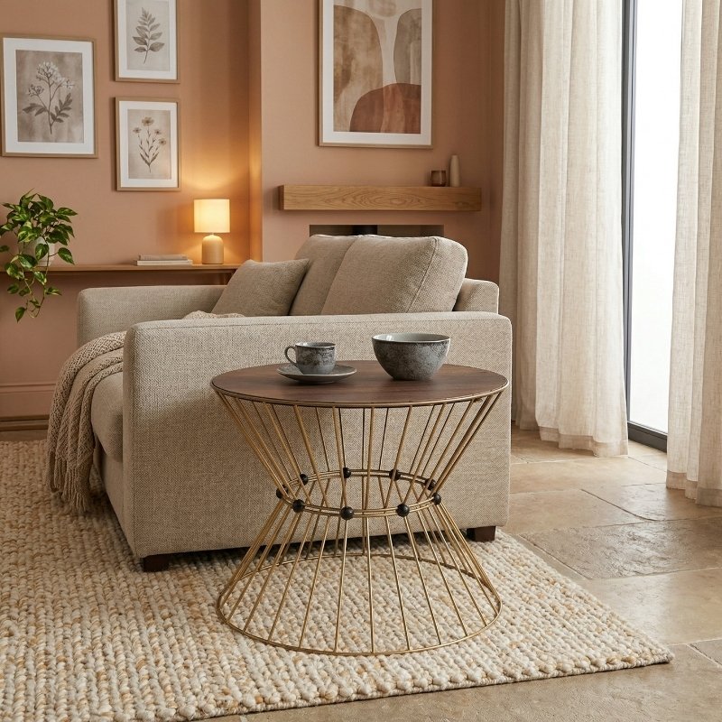Girene Megapap metal - MDF coffee table in gold - walnut Ø55x42cm.