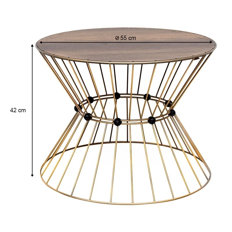 Girene Megapap metal - MDF coffee table in gold - walnut Ø55x42cm.