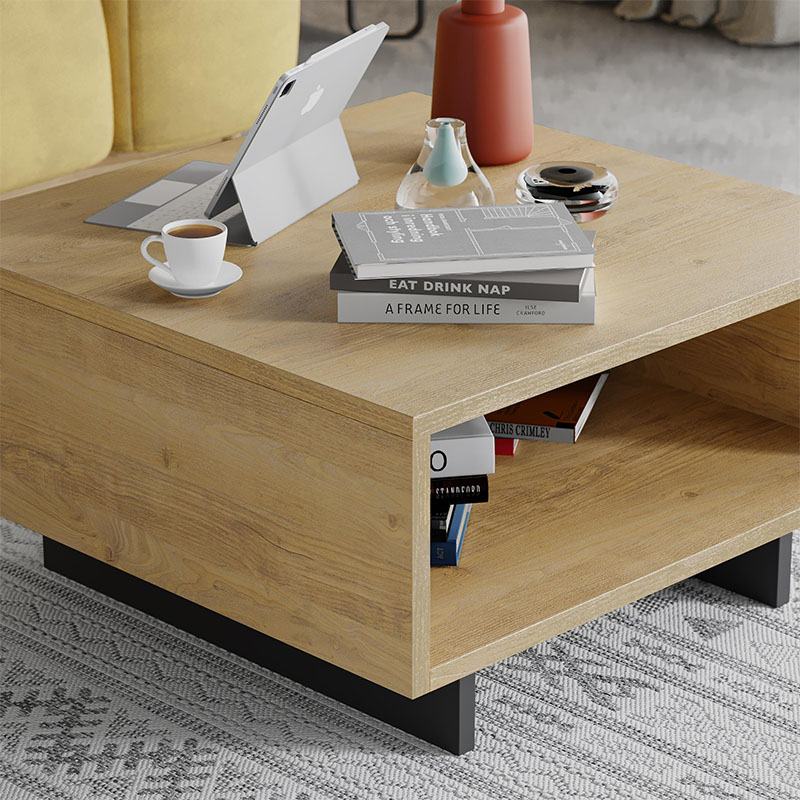 Hola Megapap melamine coffee table in oak-anthracite color 60x60x32cm.