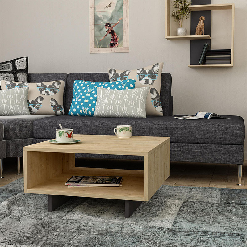 Hola Megapap melamine coffee table in oak-anthracite color 60x60x32cm.