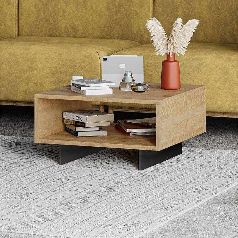 Hola Megapap melamine coffee table in oak-anthracite color 60x60x32cm.
