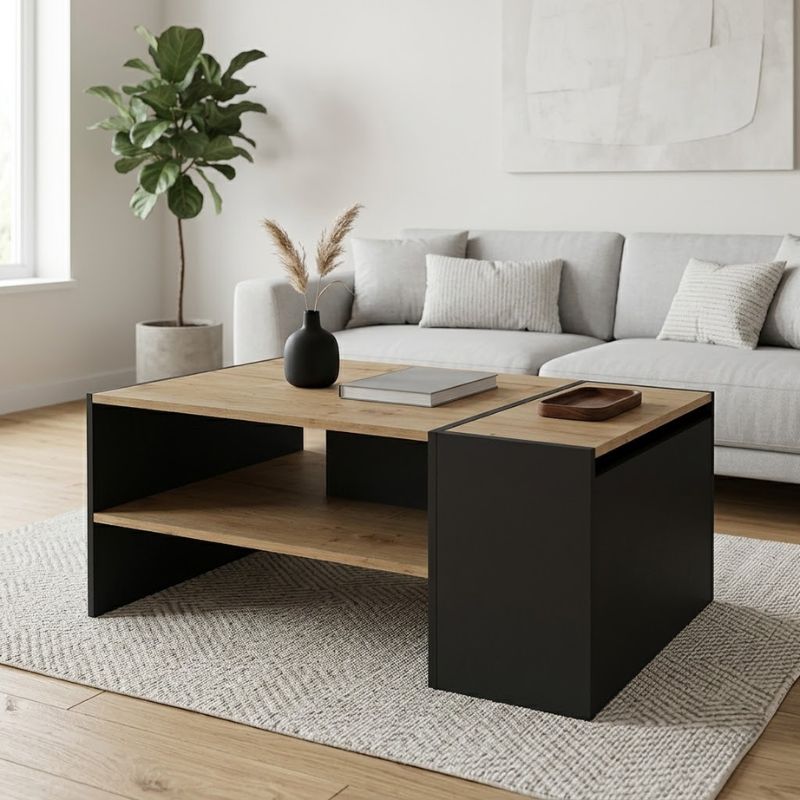 Izia Megapap melamine coffee table in sapphire oak - anthracite color 110x60x45cm.