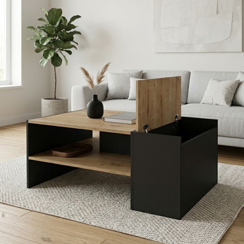 Izia Megapap melamine coffee table in sapphire oak - anthracite color 110x60x45cm.