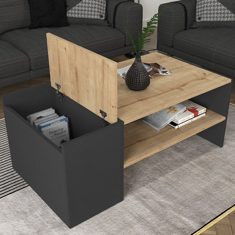 Izia Megapap melamine coffee table in sapphire oak - anthracite color 110x60x45cm.