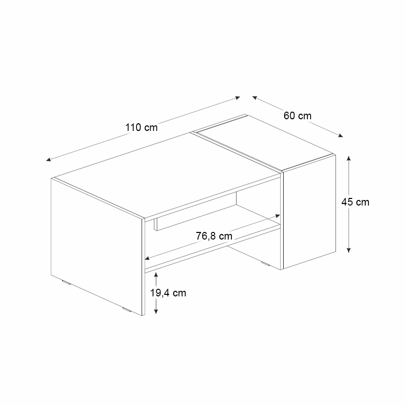 Izia Megapap melamine coffee table in sapphire oak - anthracite color 110x60x45cm.
