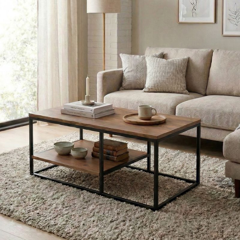 Kane Megapap metal - melamine coffe table in pine oak color 106x50x42cm.