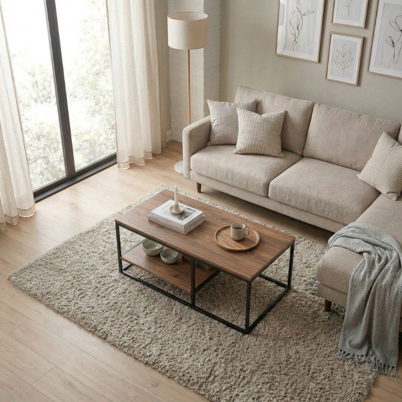 Kane Megapap metal - melamine coffe table in pine oak color 106x50x42cm.